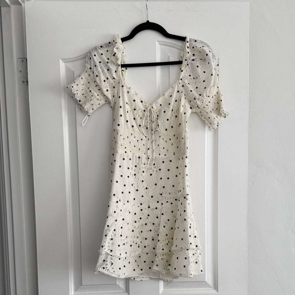 Alice + Olivia Cream Mini Dress with Black Dots